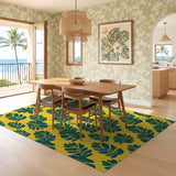 ODIKA Tropical Monstera Washable Area Rug, Yellow/Green Low Pile Non-Slip Carpet