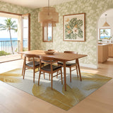 ODIKA Modern Tropical Gold Palm Leaf Washable Rug - Low Pile Non-Slip Area Rug
