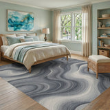 Grey Fluid Wave Abstract Area Rug