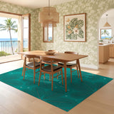 ODIKA Washable Teal Tropical Palm Leaf Area Rug - Low Pile & Non-Slip