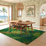 ODIKA Tropical Green Palm Leaf Washable Area Rug - Low Pile Non-Slip Botanical Jungle Rug for Living Room & Bedroom