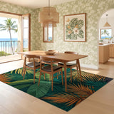 ODIKA Tropical Green Leaf Washable Rug - Non-Slip Low Pile Botanical Area Rug