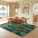 ODIKA Mid-Century Modern Surfboard Washable Area Rug - Teal & Orange Retro Abstract Low Pile Rug