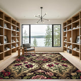 Rich Red Floral Damask Brocade Rug