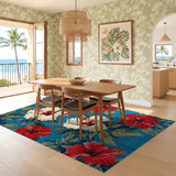 ODIKA Washable Tropical Hibiscus Floral Area Rug - Non-Slip Low Pile