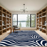 Deep Blue Zebra Stripe Waves Rug