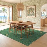 ODIKA Botanical Fern Vintage Washable Rug - Non-Slip Low Pile Area Rug