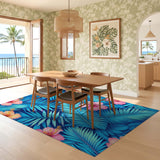 ODIKA Tropical Palm Leaf & Hibiscus Washable Rug - Low Pile Non-Slip Area Rug