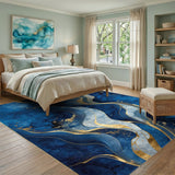 Abstract Navy Blue Gold Wave Area Rug