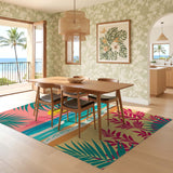 ODIKA Tropical Sunset Beach Washable Area Rug, Low Pile Non-Slip Retro Palm Leaf Indoor Rug