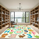 Cute Alphabet Animals Playful Composition Rug