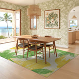 ODIKA Tropical Palm Tree Washable Area Rug - Yellow & Green Low Pile Non-Slip Carpet