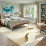 ODIKA Modern Abstract Gold Wave Washable Rug - Low Pile Non-Slip Area Rug