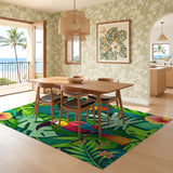ODIKA Tropical Jungle Parrot Washable Rug - Low Pile Non-Slip Botanical Area Rug