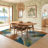ODIKA Tropical Palm Leaf Washable Area Rug - Low Pile Non-Slip Floor Mat