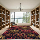 Crimson Gold Floral Octagon Collection Rug