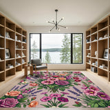 Vibrant Pink Rose Floral Garden Medley Rug