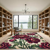 Crimson Peony Floral Bouquet Rug