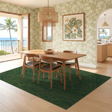 ODIKA Emerald Green & Gold Botanical Washable Rug - Low Pile Non-Slip Area Rug