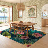 ODIKA Tropical Hibiscus Washable Rug - Non-Slip Low Pile Area Rug