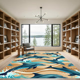 Dynamic Blue Dolphin Sea Wave Rug