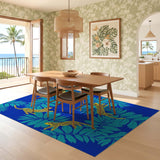 ODIKA Washable Tropical Leopard Print Rug, Low Pile Blue & Yellow Jungle Area Rug