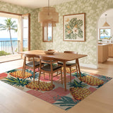 ODIKA Tropical Pineapple Geometric Washable Area Rug - Non-Slip Low Pile