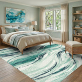 Blue and Teal Wave Washable Area Rug