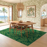 ODIKA Washable Green Tropical Leaf Area Rug - Non-Slip Low Pile Botanical Carpet