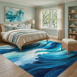 Coastal Beach Ocean Wave Blue Teal Area Rug