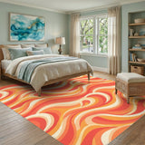 Orange Swirl Wave Area Rug