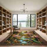 Emerald Garden Stream Peacock Blossom Rug