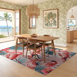 ODIKA Tropical Flamingo Pink Washable Area Rug - Non-Slip Low Pile Pet Friendly