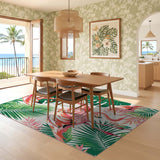 ODIKA Tropical Pink Flamingo Washable Rug - Non-Slip Low Pile Area Rug