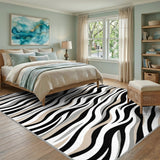 Wavy Black White Zebra Stripe Area Rug