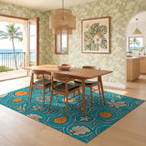 ODIKA Washable Teal Nautical Seashell Low Pile Non-Slip Area Rug
