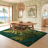 ODIKA Washable Dark Green Fern Botanical Area Rug - Low Pile Non-Slip Indoor Rug
