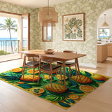ODIKA Tropical Pineapple and Citrus Fruit Washable Area Rug - Low Pile Non-Slip Floor Mat