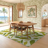 ODIKA Modern Botanical Green Leaf Washable Rug - Low Pile Non-Slip Area Rug