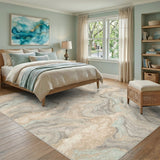 Beige Teal Marble Swirl Abstract Area Rug