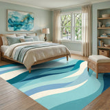 Wave Blue and Teal Blue Wave Coastal Area Rug