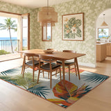 ODIKA Tropical Palm Leaf Washable Rug - Orange & Teal Low Pile Non-Slip Area Rug