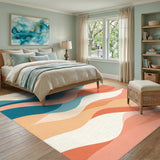 Blue Teal Abstract Wave No. 2 Area Rug
