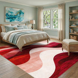 Red Abstract Wave Area Rug