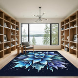Vibrant Blue Blooming Floral Medallion Rug