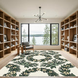 Cream Botanical Wreath Floral Garland Rug