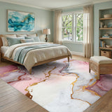 Pink Gold Veined Marble Abstract Area Rug