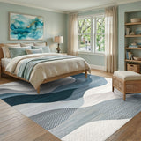 ODIKA Modern Abstract Blue & Grey Washable Area Rug - Low Pile Non-Slip