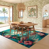 ODIKA Flamingo Tropical Washable Area Rug - Low Pile Non-Slip Coastal Decor