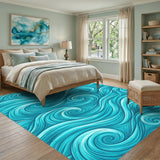 Blue Teal Wave Swirl Area Rug
